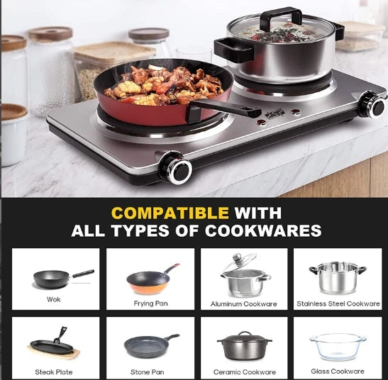 موقد هاوسلين مزدوج الحث، موقد حث محمول مع شعلتين للتحكم المستقل، هيكل فائق النحافة، 1500 واط