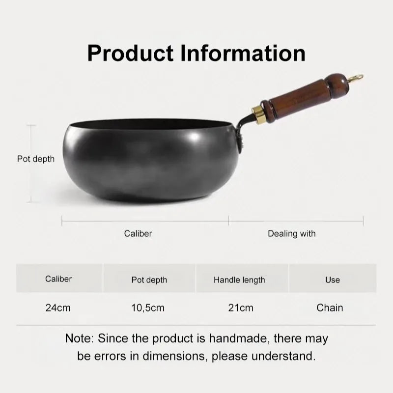 وعاء غير مطلي، وعاء كبير، مقلاة كبيرة غير لاصقة، مقلاة ووك صينية للطبخ، مقبض خشبي، مقلاة حديدية 24 سم، قاعدة مسطحة، غير مطلية