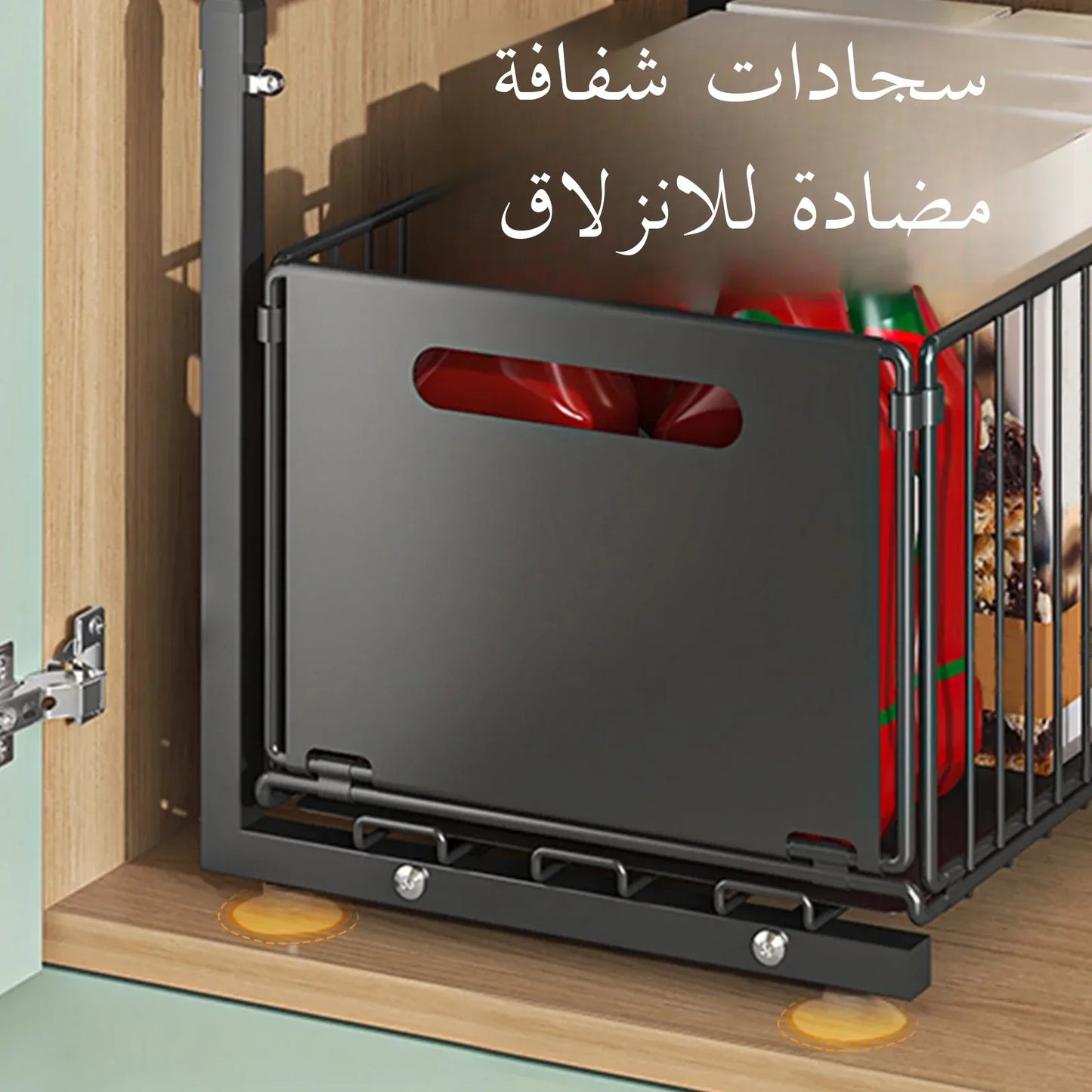 منظم تخزين من طبقتين أسفل الحوض، سلة تخزين خزانة منزلقة قابلة للتعديل، رف تخزين للمطبخ مع أكواب شفط، كابينة قابلة للسحب