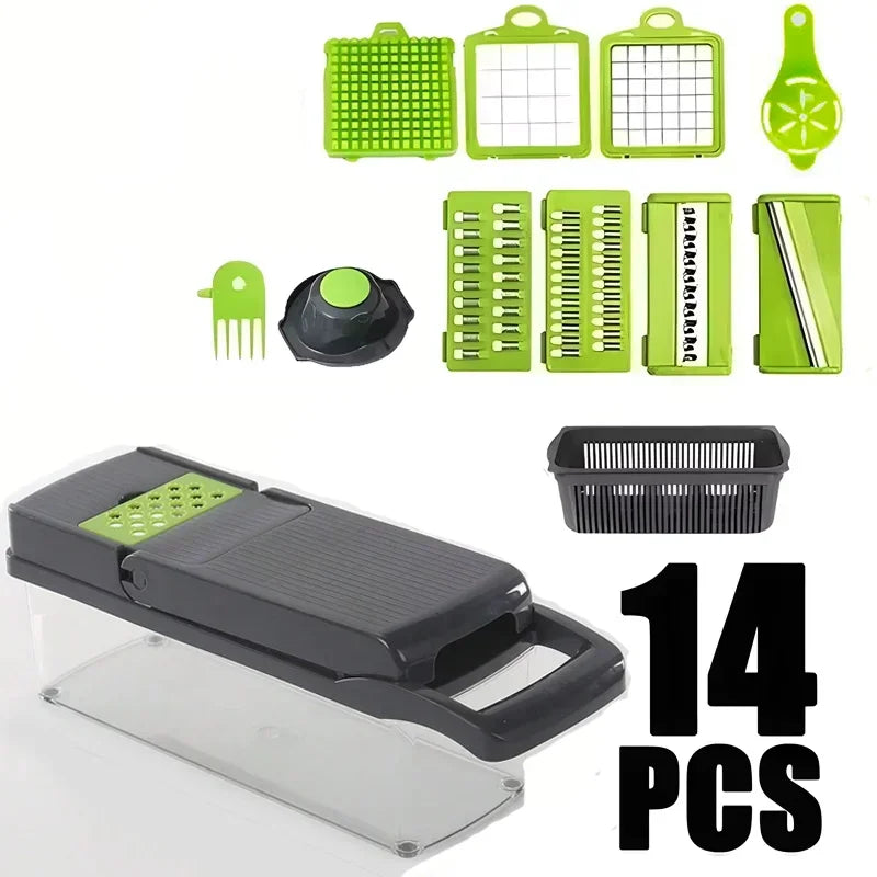 أداة مطبخ متعددة الوظائف لتقطيع الخضار، مفرمة طعام 5 في 1 للطماطم والجزر والجبن والبصل، قطاعة يدوية ومبشرة