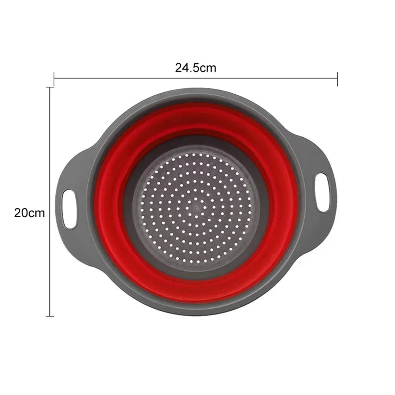 1/2 قطعة من مصفاة غسيل الخضروات والفواكه الدائرية القابلة للطي من السيليكون، مصفاة قابلة للطي، أداة مطبخ