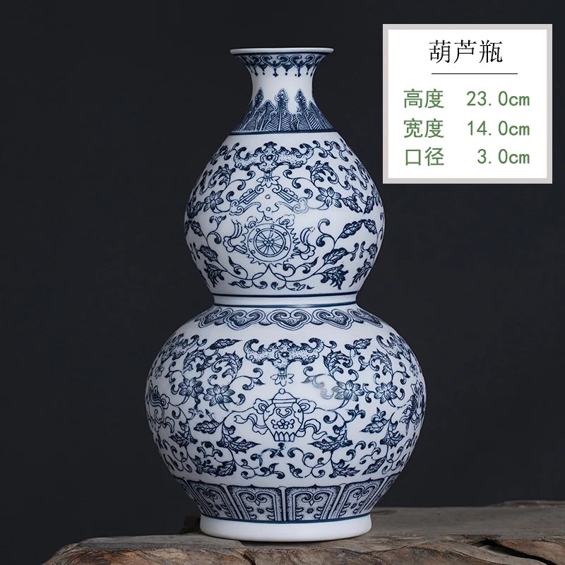 جينغدتشن - مزهريات زهور من البورسلين الأزرق والأبيض، مزهرية سيراميكية، تصميم لوتس متشابك، ديكور منزلي، جسم زجاجة غير لامع