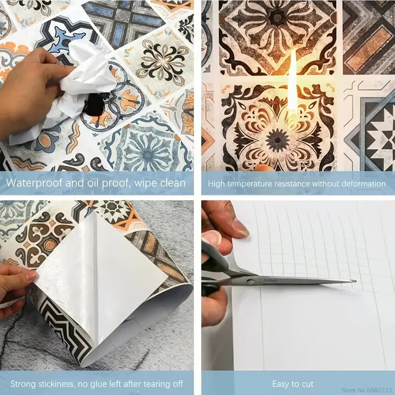 بلاط ثلاثي الأبعاد مقاوم للماء ورق جدران خزانة ديكور منزلي أثاث جدار من الفينيل ذاتي اللصق ورق جدران من مادة البولي فينيل كلوريد ملصق باب خزانة المطبخ