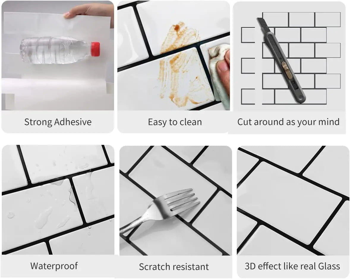 ملصقات حائط مترو الأنفاق، قابلة للتقشير واللصق، ورق حائط ثلاثي الأبعاد من الفينيل، للحمام والمطبخ، ملصقات حائط خلفية، 10 أوراق