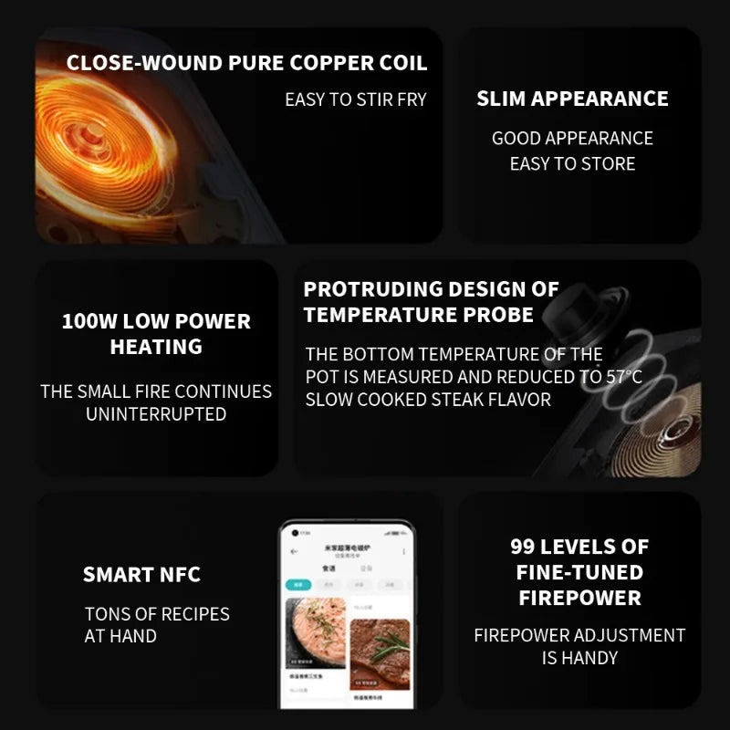 طباخ حثي رفيع للغاية من شاومي ميجيا، بقوة 2100 واط، طباخ حثي ذكي للمنزل، طباخ حثي رفيع للغاية بسمك 23 مم، متصل بتطبيق ميجيا