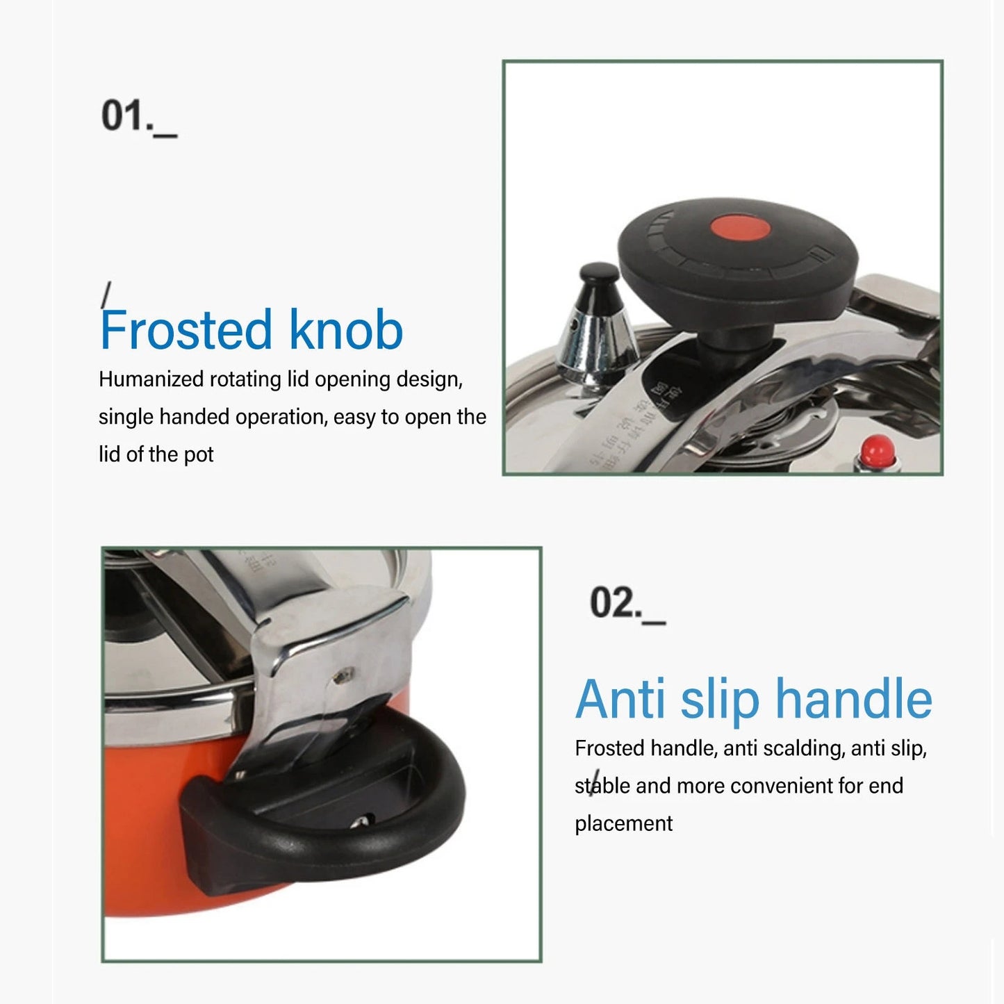 طنجرة ضغط صغيرة سعة 2 لتر مصنوعة من الفولاذ المقاوم للصدأ مع حلقة إغلاق ذكية قابلة للفصل لمواقد الحث