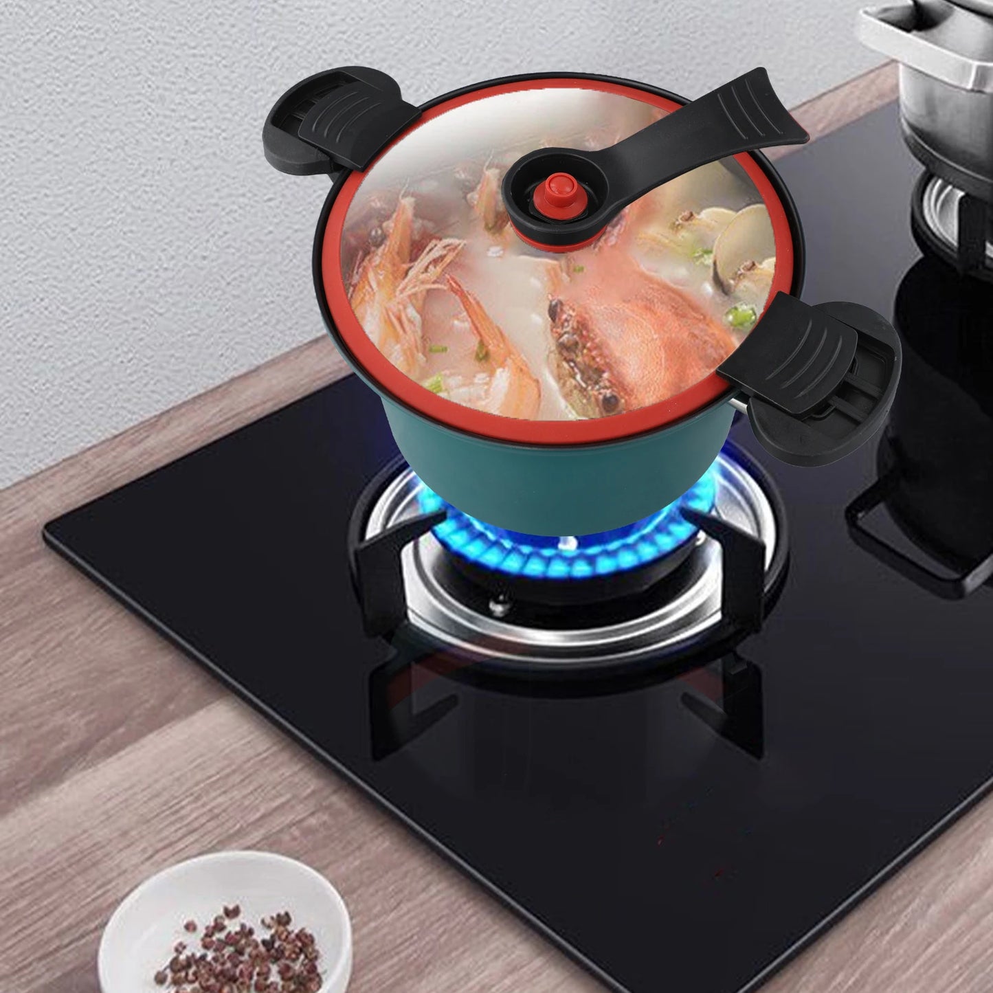 قدر ضغط سعة 3.5 لتر مع طلاء غير لاصق للمطبخ، قدر حساء مضغوط مفرغ من الهواء، قدر يخنة، قدر ضغط مايكروفون