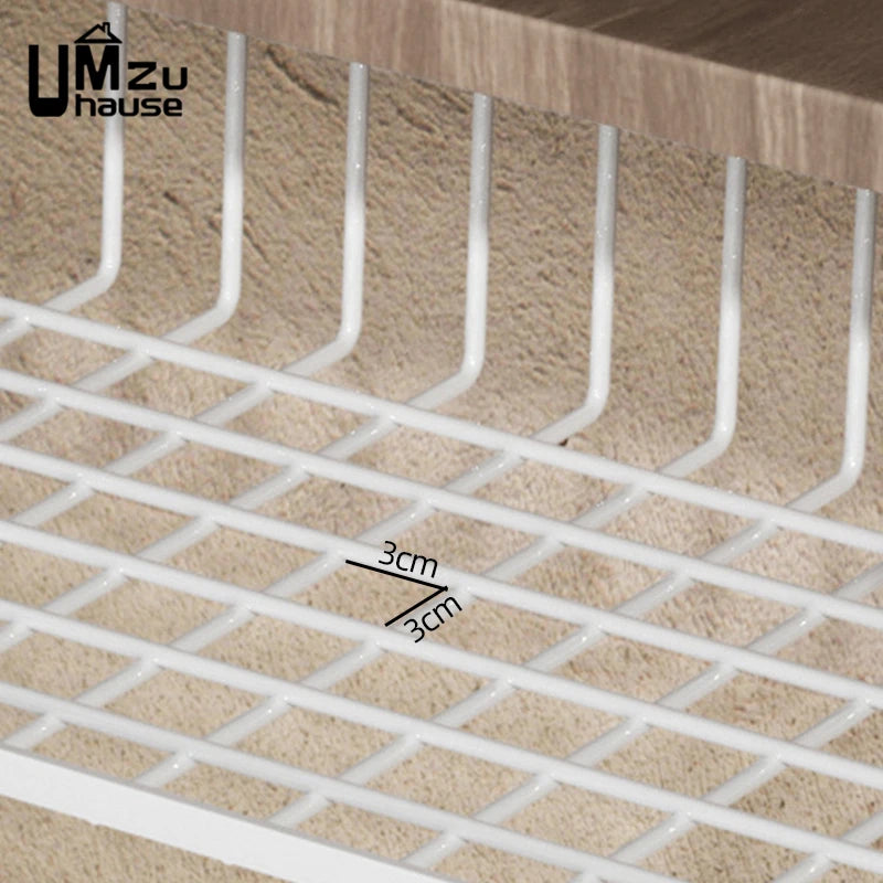 قطعتان من سلال التخزين المعلقة أسفل الخزانة بدون حفر، رف تخزين شبكي معدني، منظم للمطبخ والحمام، موفر قوي