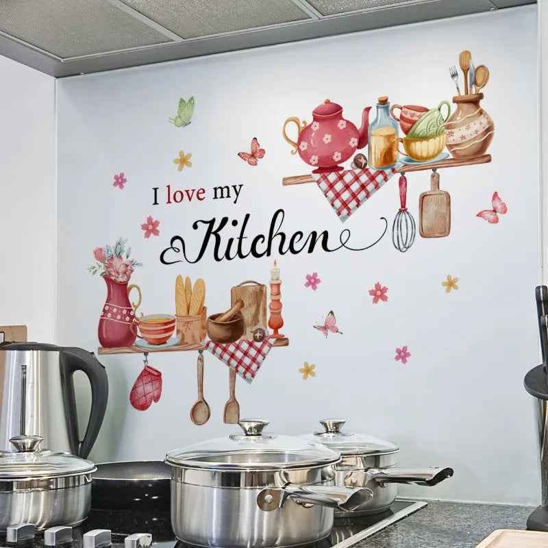 ملصقات حائط قابلة للإزالة ومقاومة للماء وملصقات حائط مصنوعة يدويًا من مادة البولي فينيل كلوريد لتزيين غرفة الطعام وديكور المطبخ