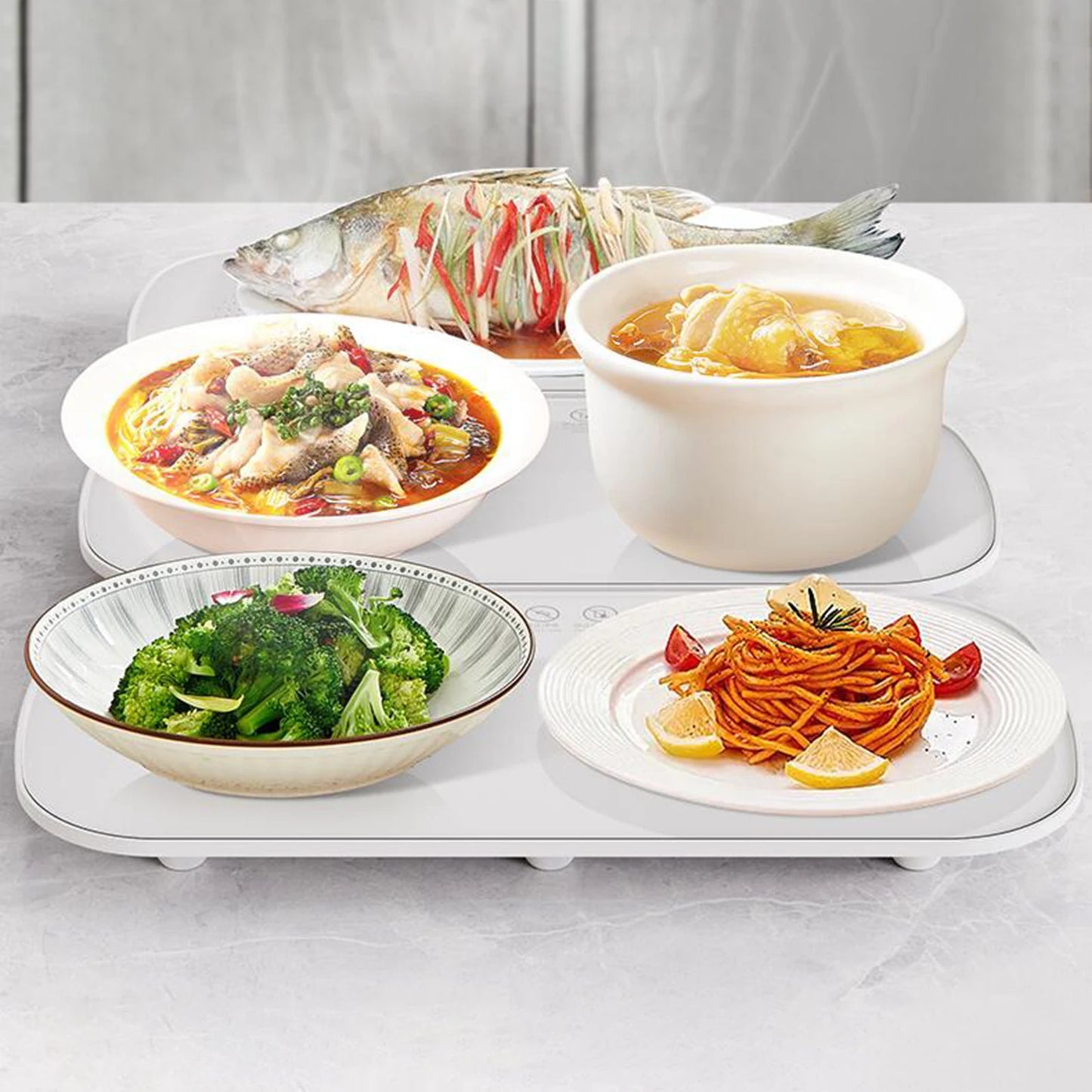 صينية تدفئة كهربائية بدرجة حرارة ثابتة 50 وات 10 ثوانٍ سريعة التسخين لتسخين الطعام لحفلات الانتقال إلى منزل جديد وحفلات عشاء العطلات والحفلات المنزلية والمطبخ