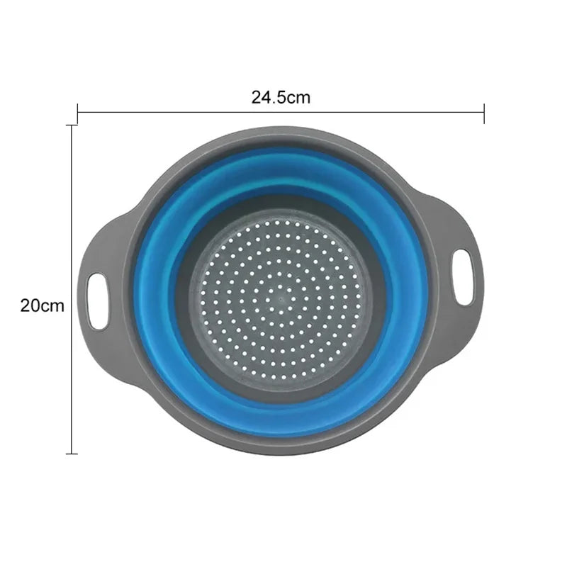 1/2 قطعة من مصفاة غسيل الخضروات والفواكه الدائرية القابلة للطي من السيليكون، مصفاة قابلة للطي، أداة مطبخ