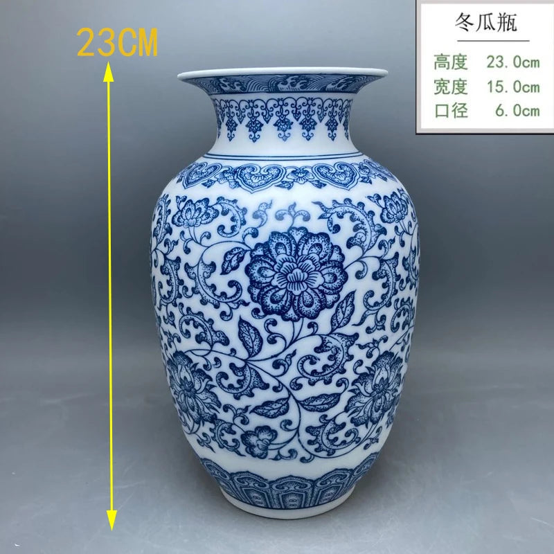 جينغدتشن - مزهريات زهور من البورسلين الأزرق والأبيض، مزهرية سيراميكية، تصميم لوتس متشابك، ديكور منزلي، جسم زجاجة غير لامع