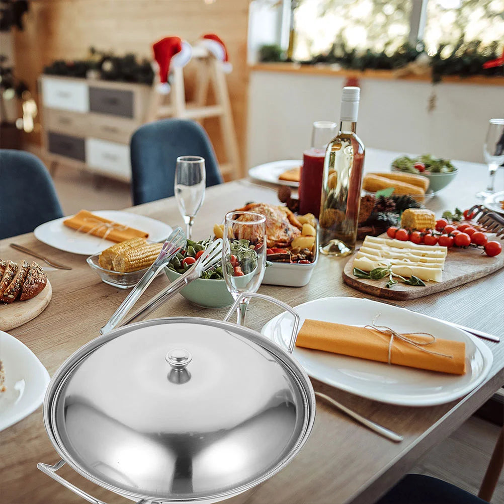 مقلاة ووك سميكة للغاية من الفولاذ المقاوم للصدأ مع غطاء ومقبض مزدوج وعاء ساخن للمطبخ أواني طهي للاستخدام اليومي لتناول الطعام وموقد من الفولاذ المقاوم للصدأ