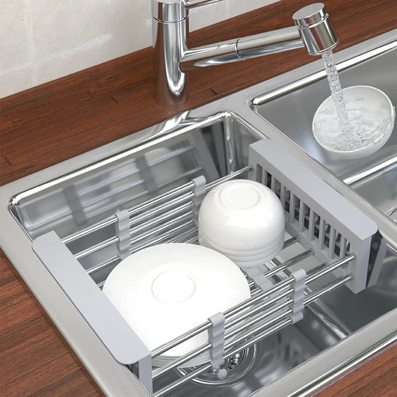 رف تصريف حوض قابل للسحب من 26 إلى 46 سم، عيدان تناول الفاكهة، سلة غسيل الخضراوات، تخزين أدوات المائدة المنزلية، مياه غسيل الأطباق