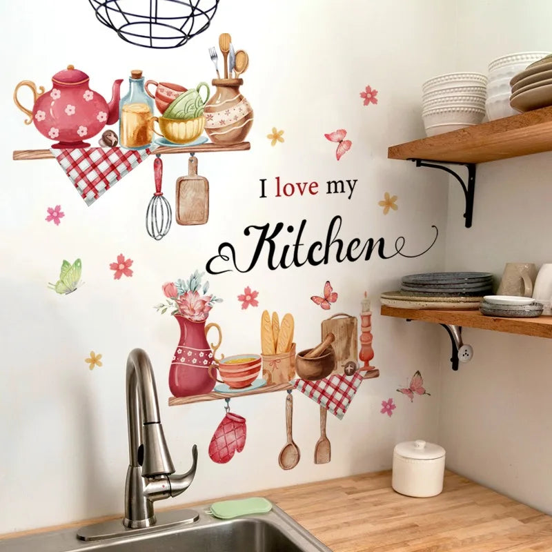 ملصقات حائط قابلة للإزالة ومقاومة للماء وملصقات حائط مصنوعة يدويًا من مادة البولي فينيل كلوريد لتزيين غرفة الطعام وديكور المطبخ