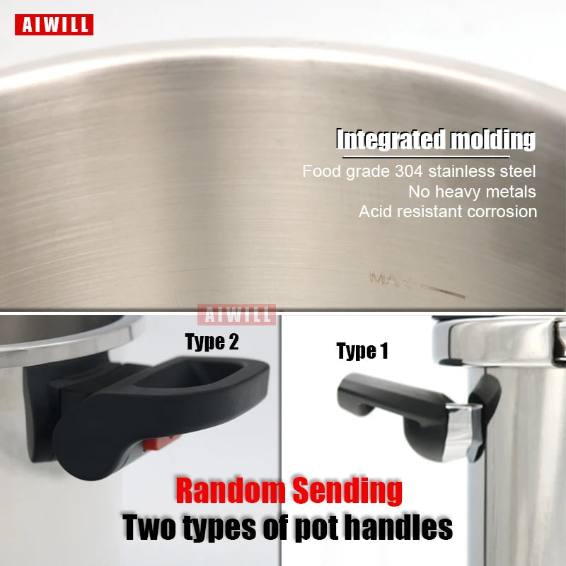 قدر ضغط AIWILL سعة 2 لتر/6 لتر/8 لتر، 3 سرعات، مصنوع من الفولاذ المقاوم للصدأ 304، متعدد الوظائف، ضغط محدود، مقاوم للانفجار، طهي سريع