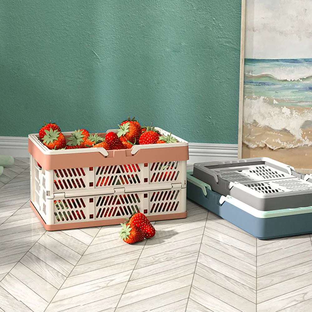 سلة قابلة للطي للنزهات الخارجية المحمولة مع مقبض للتخييم، صندوق تخزين بلاستيكي قابل للطي، سلة تسوق كبيرة للسوبر ماركت