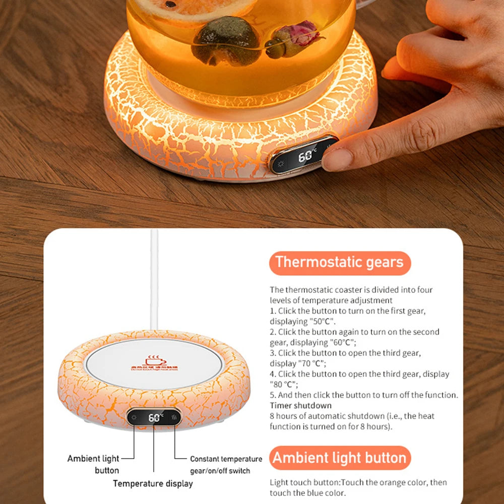 سخان كهربائي لأكواب المشروبات مزود بمصباح LED و4 سرعات وشاشة رقمية لدرجة الحرارة الثابتة للاستخدام المنزلي والمكتب مع قاعدة تسخين معزولة