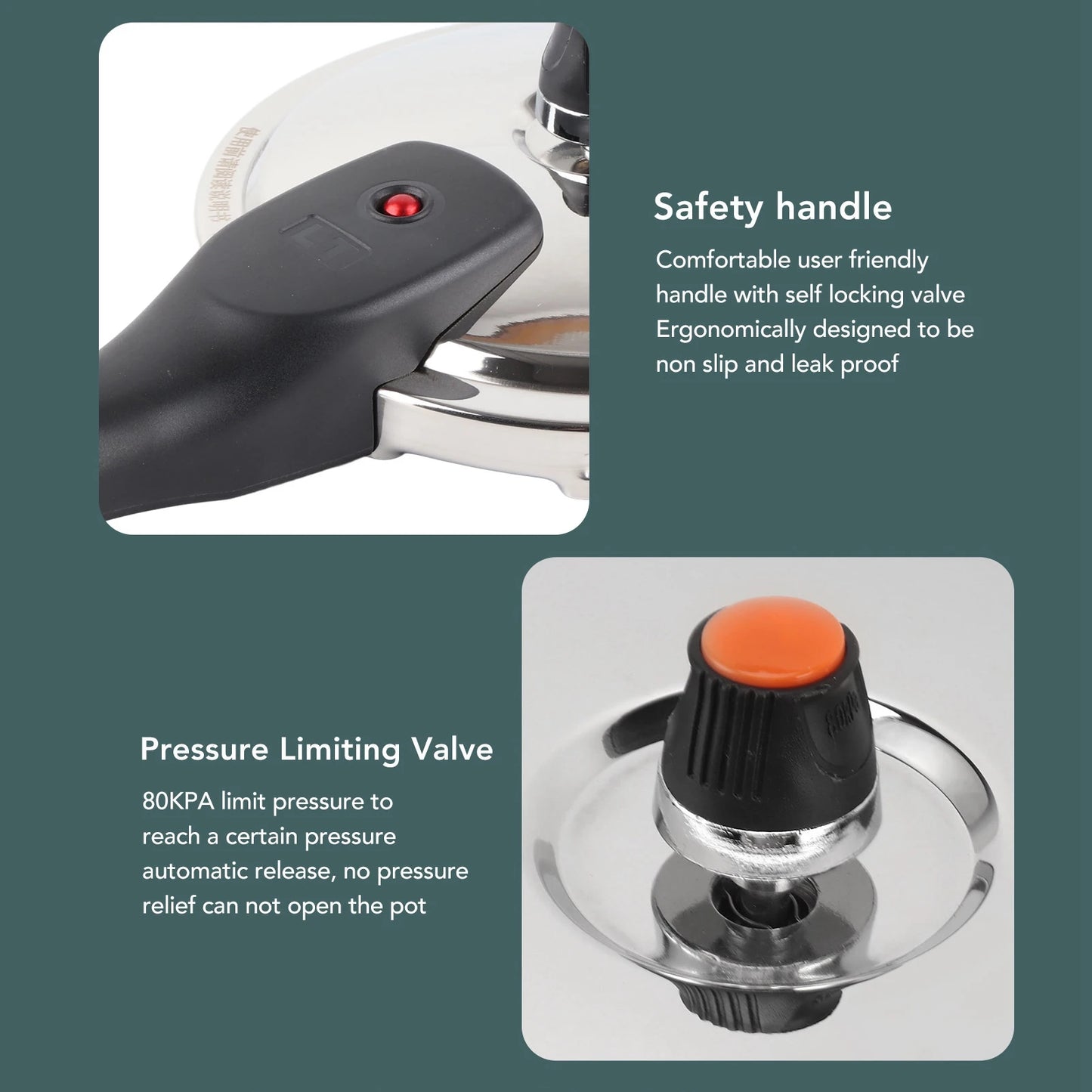 قدر ضغط من الفولاذ المقاوم للصدأ متعدد الوظائف مقاوم للانفجار مع صمام أمان 80 كيلو باسكال ومقبض أمان قدر طهي بالضغط