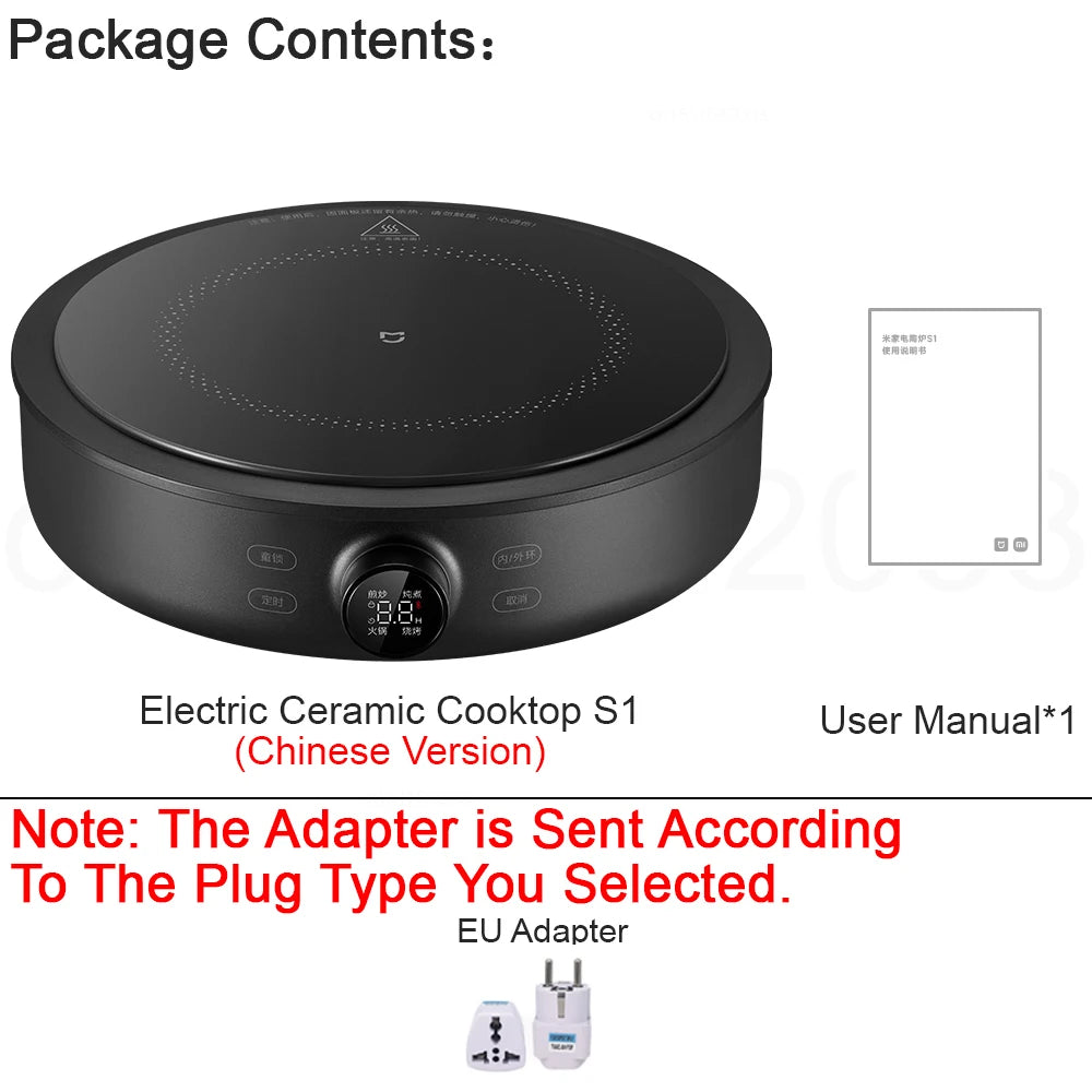 موقد سيراميك كهربائي من شاومي ميجيا، 10 مستويات طاقة مع قفل أمان للأطفال، مؤقت، طباخ حثي بقوة 2200 واط، إصدار صيني مع محول