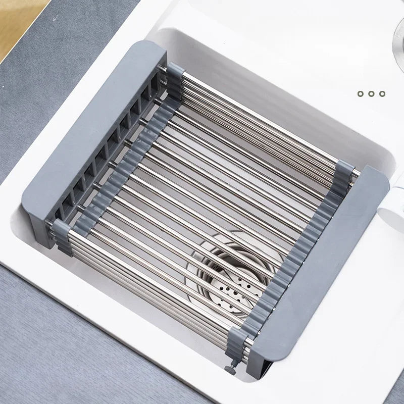 رف تصريف حوض قابل للسحب من 26 إلى 46 سم، عيدان تناول الفاكهة، سلة غسيل الخضراوات، تخزين أدوات المائدة المنزلية، مياه غسيل الأطباق