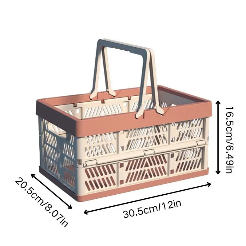 سلة قابلة للطي للنزهات الخارجية المحمولة مع مقبض للتخييم، صندوق تخزين بلاستيكي قابل للطي، سلة تسوق كبيرة للسوبر ماركت