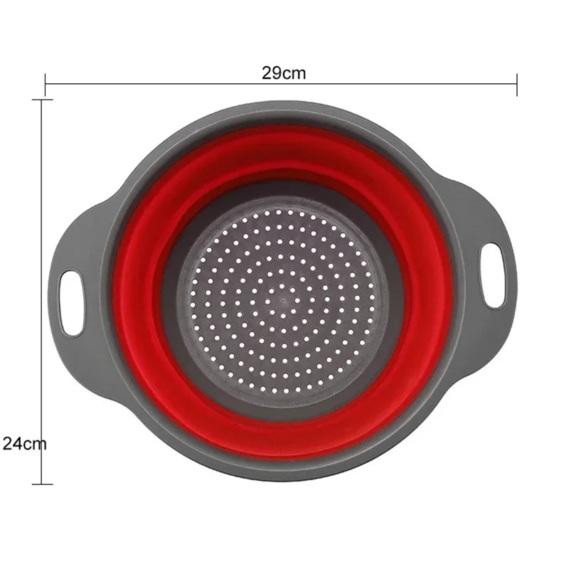 1/2 قطعة من مصفاة غسيل الخضروات والفواكه الدائرية القابلة للطي من السيليكون، مصفاة قابلة للطي، أداة مطبخ