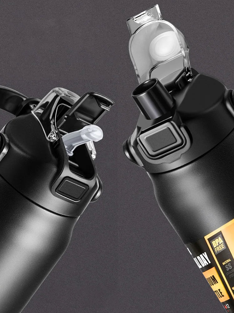 ترمس خارجي محمول مصنوع من الفولاذ المقاوم للصدأ 304، كوب حراري، قوارير مفرغة، زجاجة مياه رياضية ساخنة وباردة مع ماصة