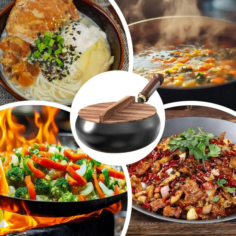 مقلاة ووك من الحديد الزهر غير مطلية للاستخدام العام في طباخ الغاز والحث، مقلاة ووك صينية 24 سم للطهي