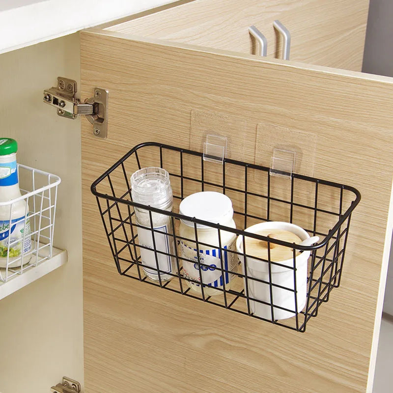 رف تخزين المطبخ، توابل الحمام، سلة تخزين خالية من الثقوب، مكتب، غرفة نوم، رف حائط الحمام، سلة معلقة