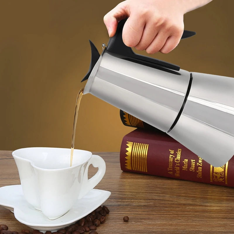 صانعة قهوة إسبريسو كهربائية، وعاء موكا، 6 أكواب، ماكينة تحضير قهوة كهربائية من الفولاذ المقاوم للصدأ، ماكينة قهوة كلاسيكية، قابس الاتحاد الأوروبي