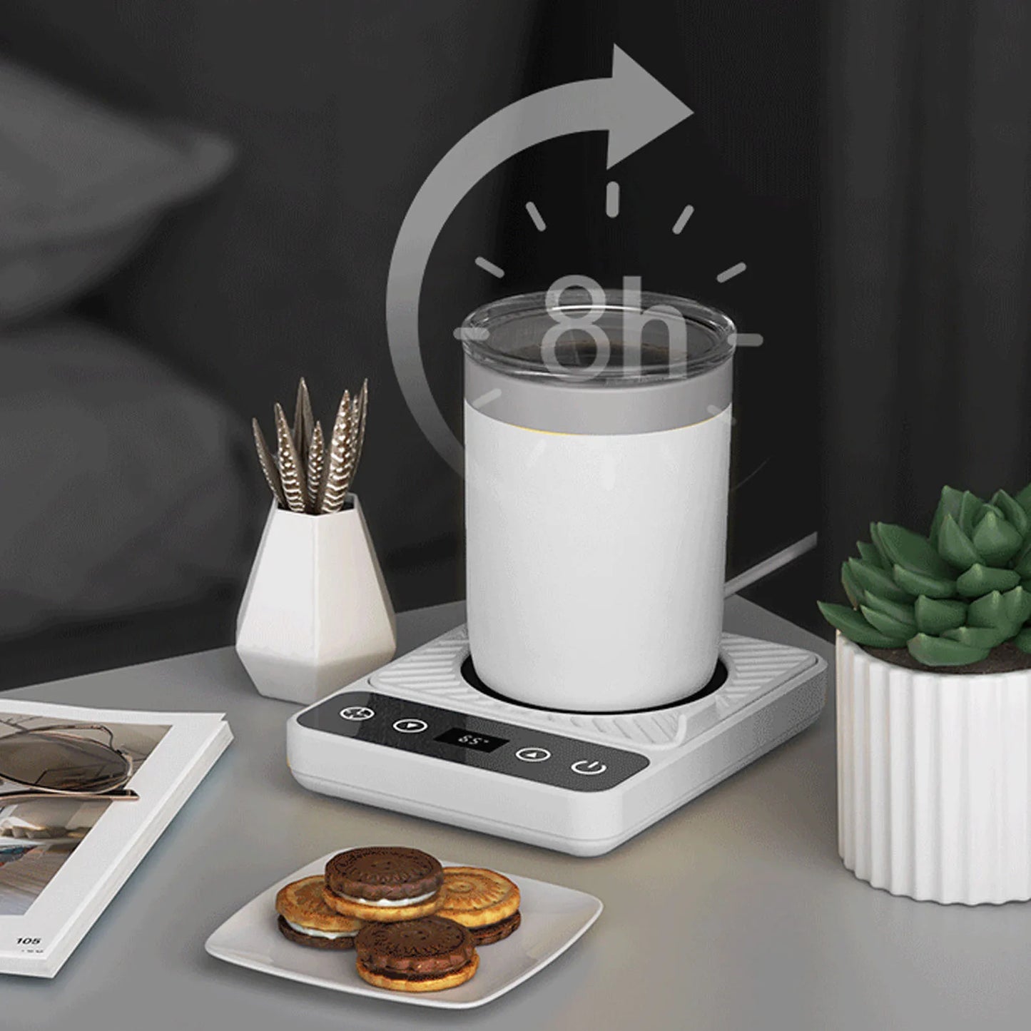 سخان أكواب كهربائي، 9 أوضاع لتسخين الأكواب، درجة حرارة ثابتة، إيقاف تلقائي، تسخين متساوٍ، سخان أكواب مكتبي، قابس أمريكي 110-120 فولت