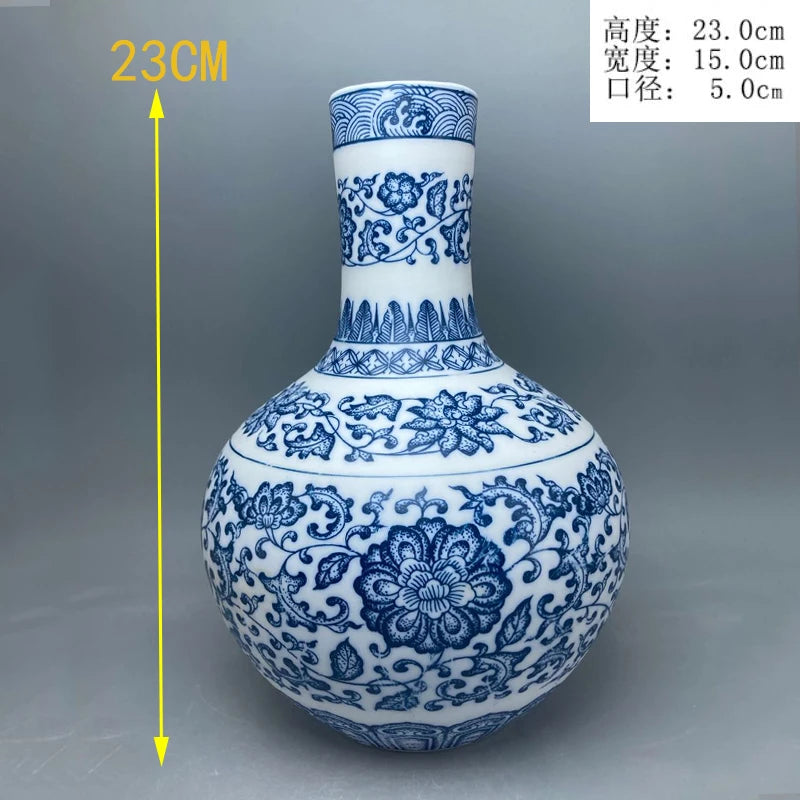 جينغدتشن - مزهريات زهور من البورسلين الأزرق والأبيض، مزهرية سيراميكية، تصميم لوتس متشابك، ديكور منزلي، جسم زجاجة غير لامع