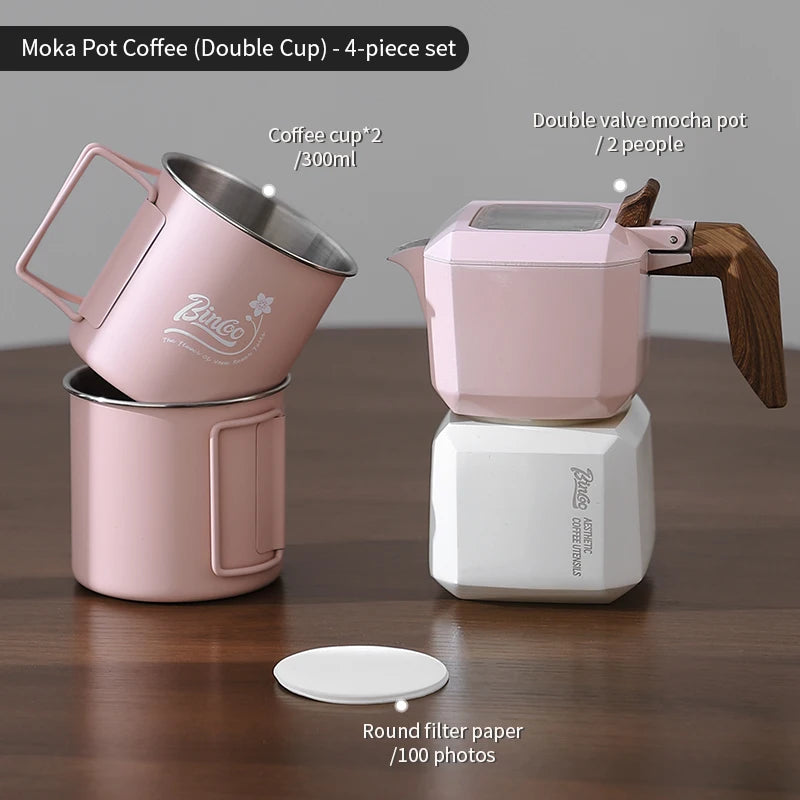 وعاء موكا مزدوج الصمام من بينكو، وعاء قهوة مربع، وعاء إسبريسو، مجموعة ماكينة استخلاص القهوة للمنزل والمكتب، موقد كهربائي 220 فولت