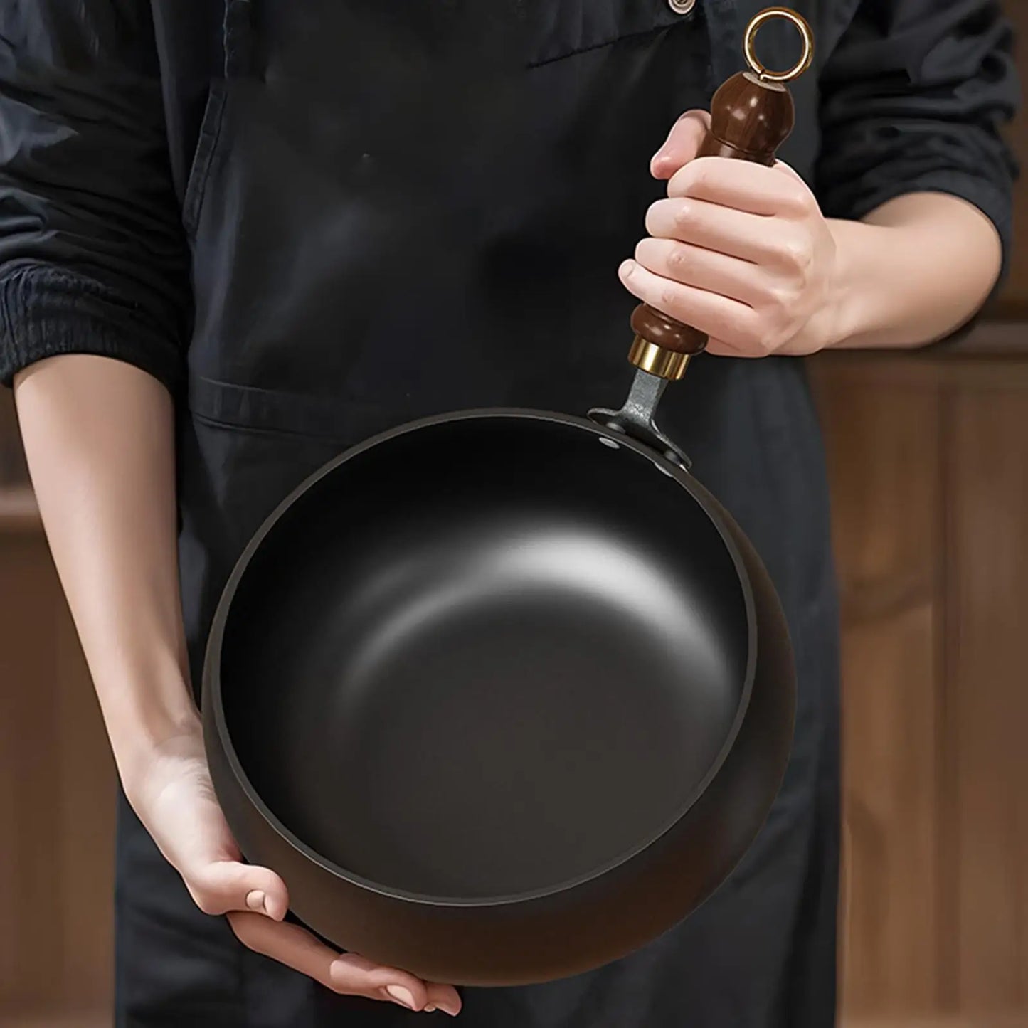 مقلاة ووك حديدية مقاس 11 بوصة، مقلاة حثية مسطحة القاع، مناسبة للمطبخ المنزلي والفندق والمطعم