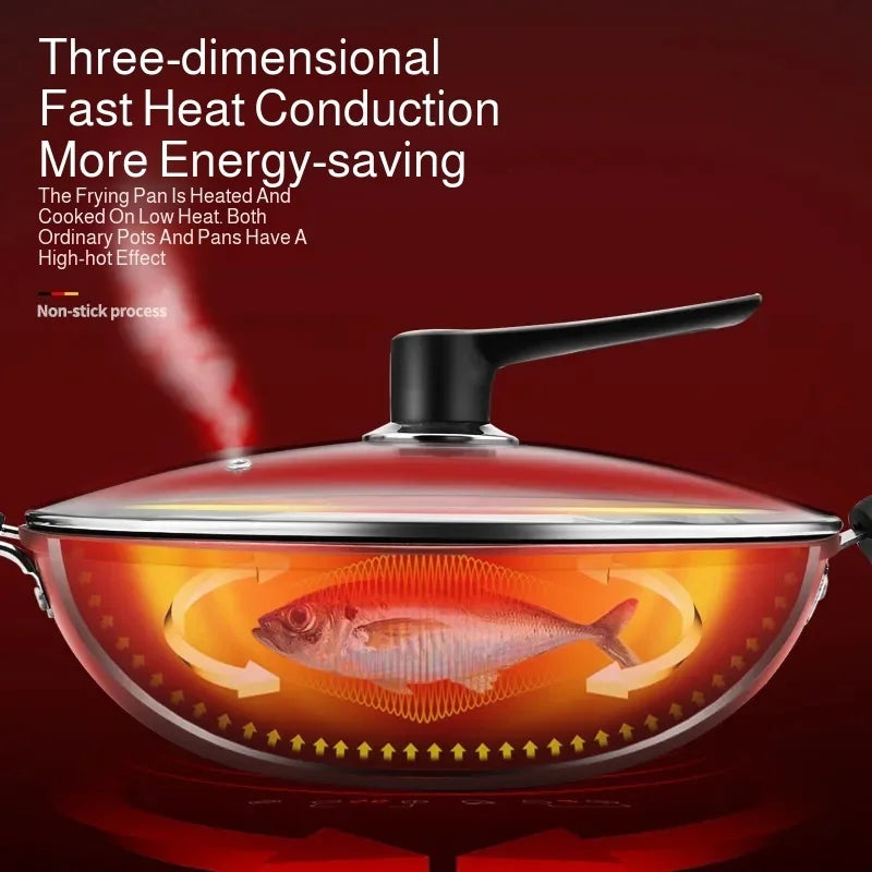 【مقلاة غير لاصقة】مقلاة ووك غير لاصقة بنمط قرص العسل - مقلاة متعددة الوظائف لجميع المواقد، طلاء مقاوم للخدش