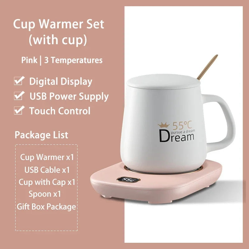 سخان أكواب القهوة بمنفذ USB مع 3 إعدادات لدرجة الحرارة لتسخين أكواب المشروبات مثل الكاكاو والشاي والماء والحليب للاستخدام في المكتب المنزلي ولوحة التسخين