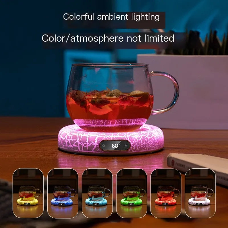 سخان كهربائي لأكواب المشروبات مزود بمصباح LED و4 سرعات وشاشة رقمية لدرجة الحرارة الثابتة للاستخدام المنزلي والمكتب مع قاعدة تسخين معزولة