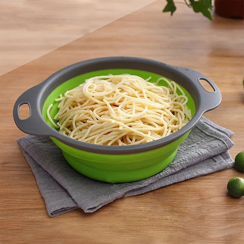 مصفاة سيليكون قابلة للطي، سلة غسيل الفواكه والخضروات، مصفاة مع مقبض، أدوات تخزين المطبخ