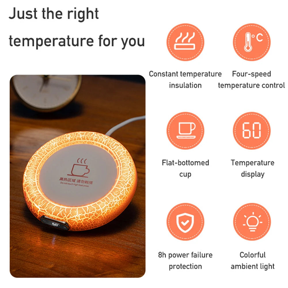 سخان كهربائي لأكواب المشروبات مزود بمصباح LED و4 سرعات وشاشة رقمية لدرجة الحرارة الثابتة للاستخدام المنزلي والمكتب مع قاعدة تسخين معزولة