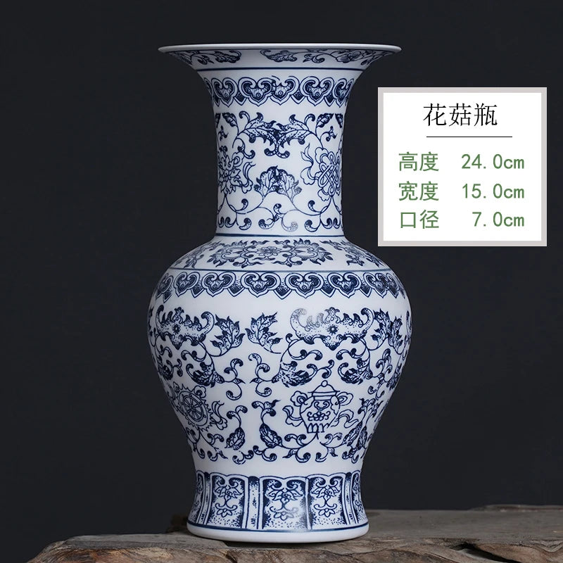 جينغدتشن - مزهريات زهور من البورسلين الأزرق والأبيض، مزهرية سيراميكية، تصميم لوتس متشابك، ديكور منزلي، جسم زجاجة غير لامع