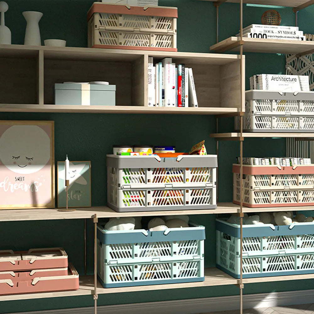 سلة قابلة للطي للنزهات الخارجية المحمولة مع مقبض للتخييم، صندوق تخزين بلاستيكي قابل للطي، سلة تسوق كبيرة للسوبر ماركت